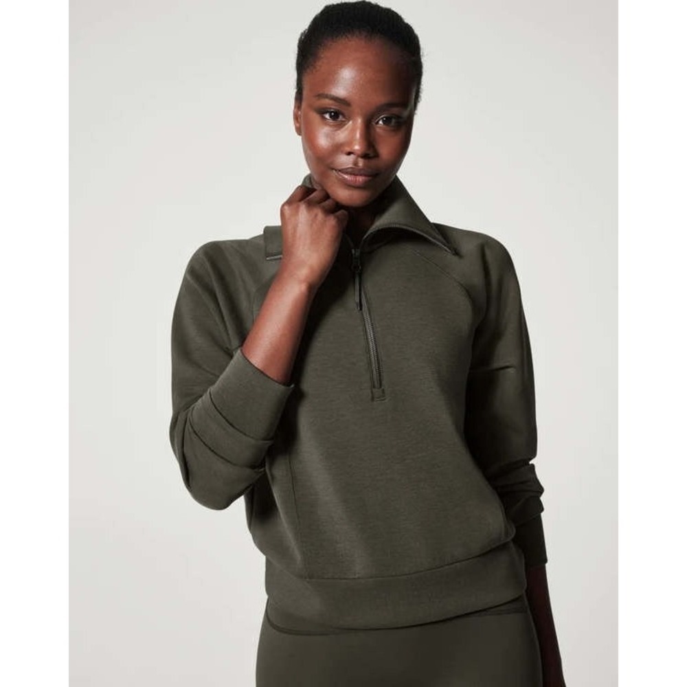 Spanx Air Essentials Half Zip Quarter Zip Super Soft Sweatshirt Dark Green Small